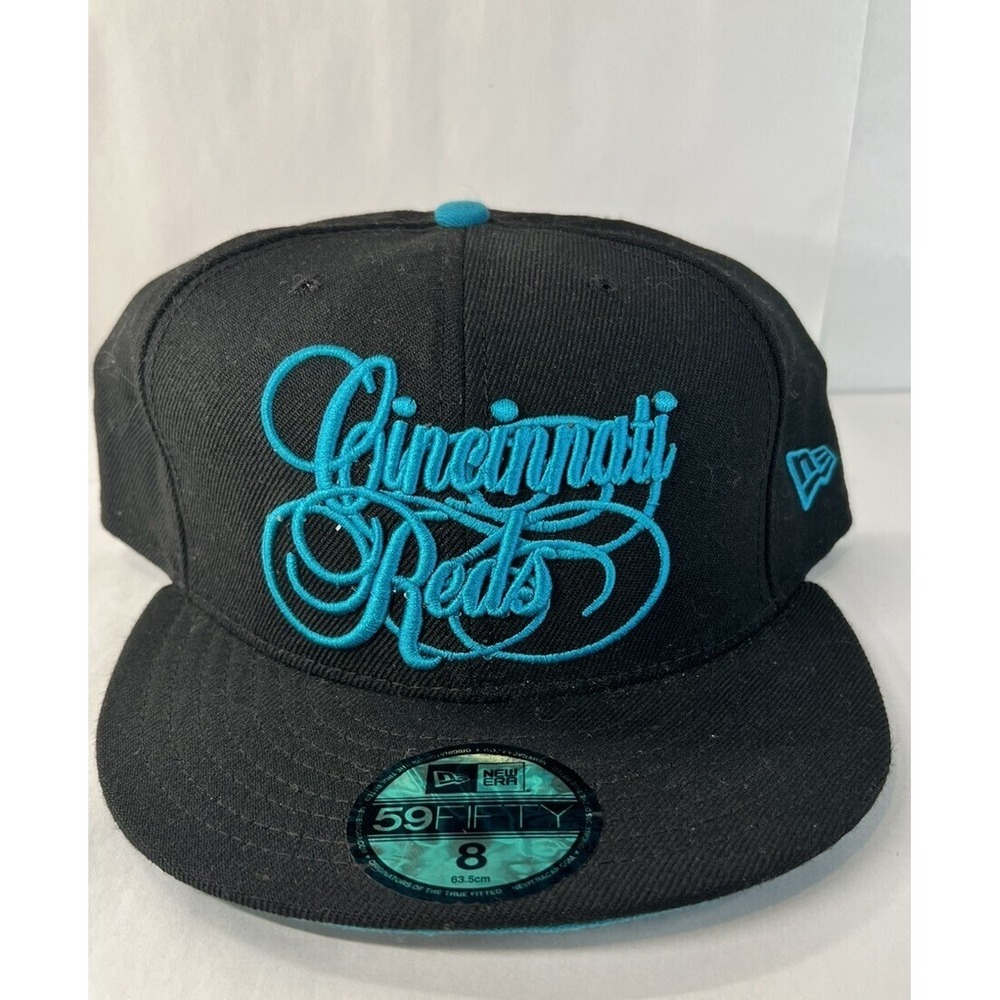 Cincinnati Reds Size 8 Logo New Era 59fifty Fitted‎ Hats MLB Black Blue